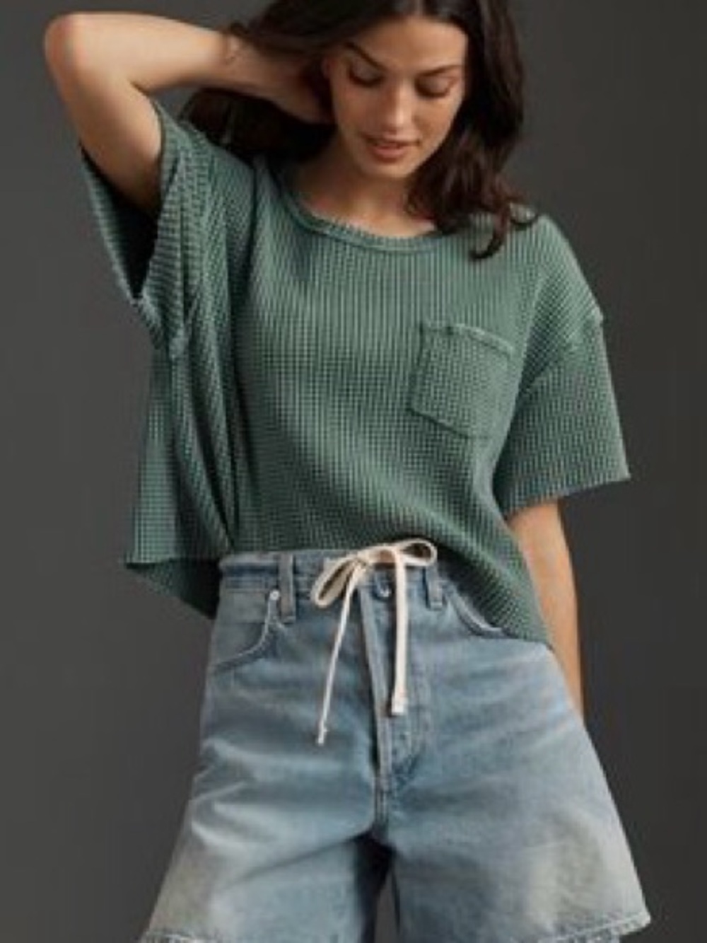 Anthropologie Pilcro Boxy Waffle Knit Pocket Tee — Sage Green